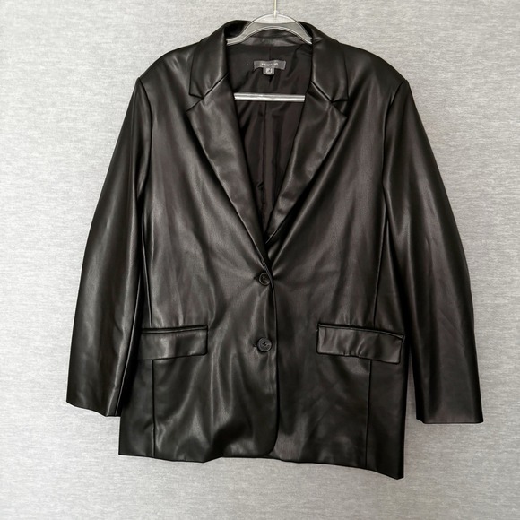 Primark Black Faux Leather Jacket Blazer US Size 12 Large Womens Career Capsule - Picture 2 of 6